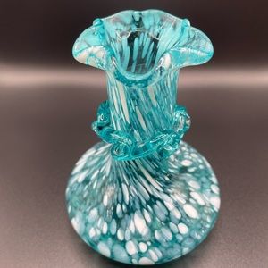 Vintage hand blown glass confetti blue bud vase